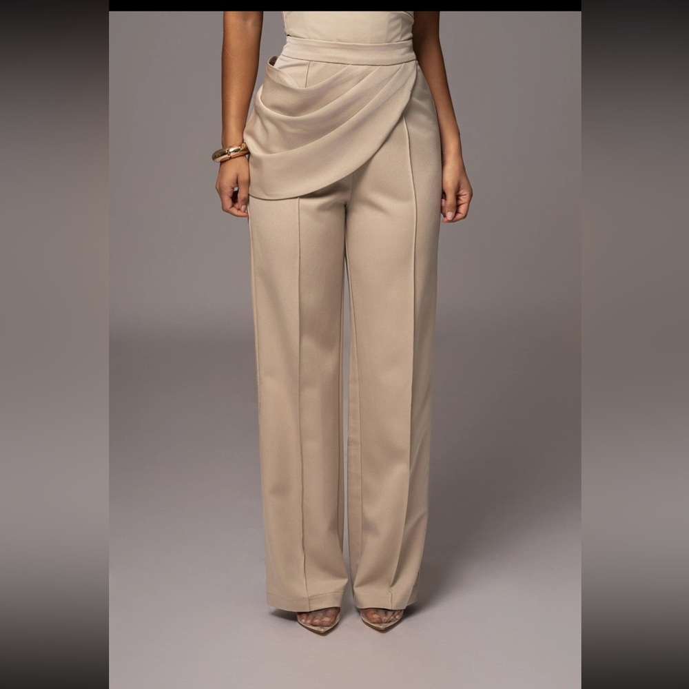 Beige High Statement Drape Trousers